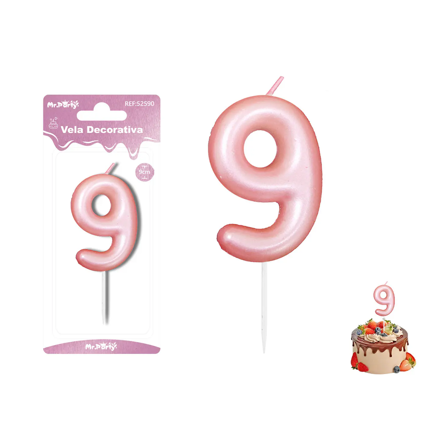 Vela de número 9 rosado 3.8*6cm 1