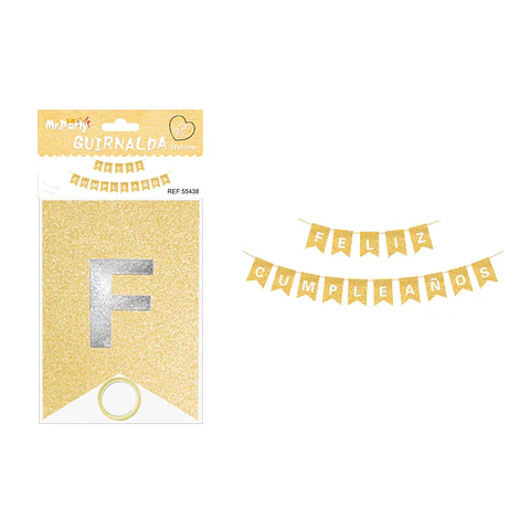 Guirnalda feliz cumpleaños champán con glitter 12*17cm