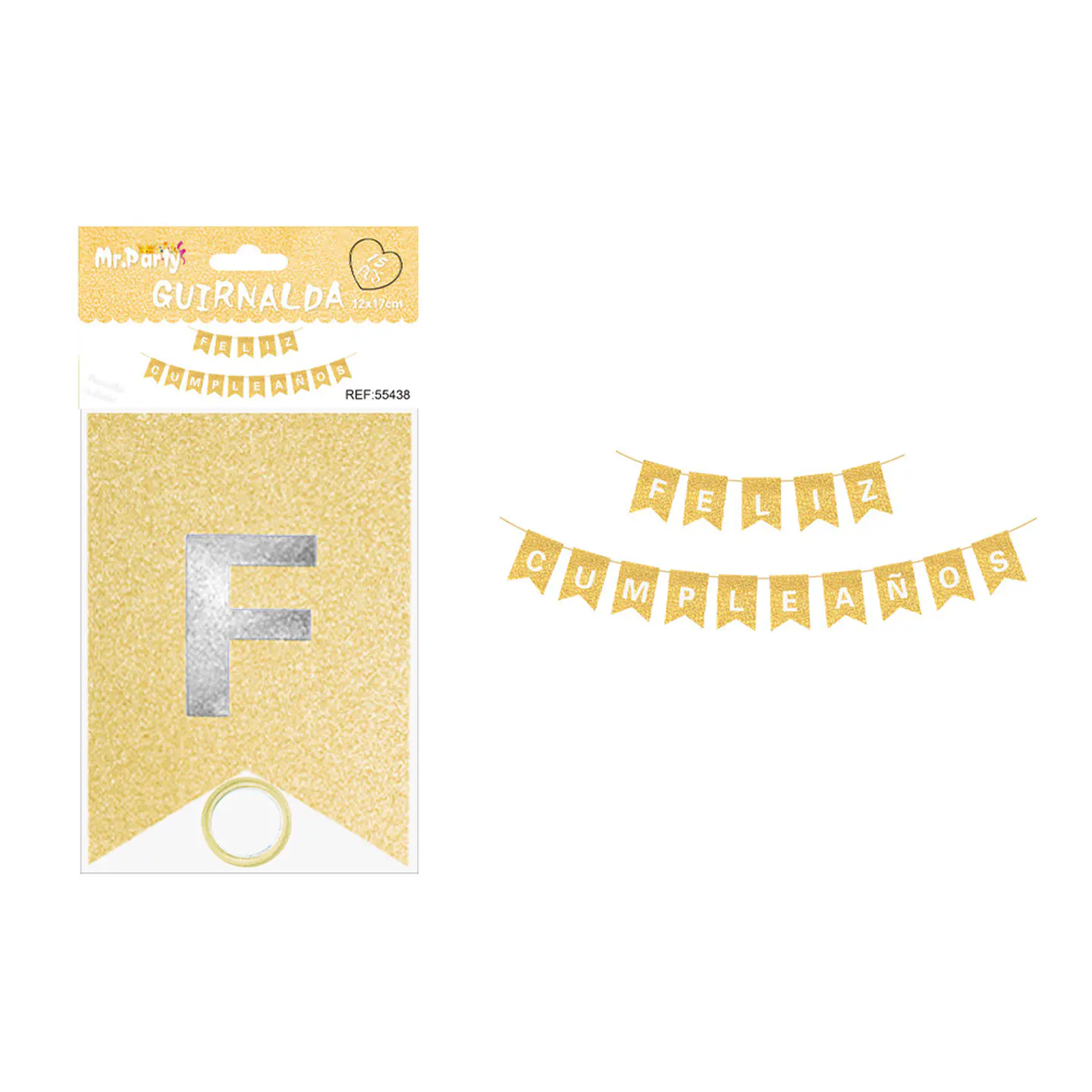 Guirnalda feliz cumpleaños champán con glitter 12*17cm 1