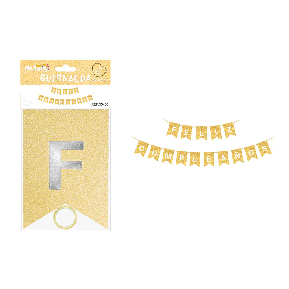 Guirnalda feliz cumpleaños champán con glitter 12*17cm 1