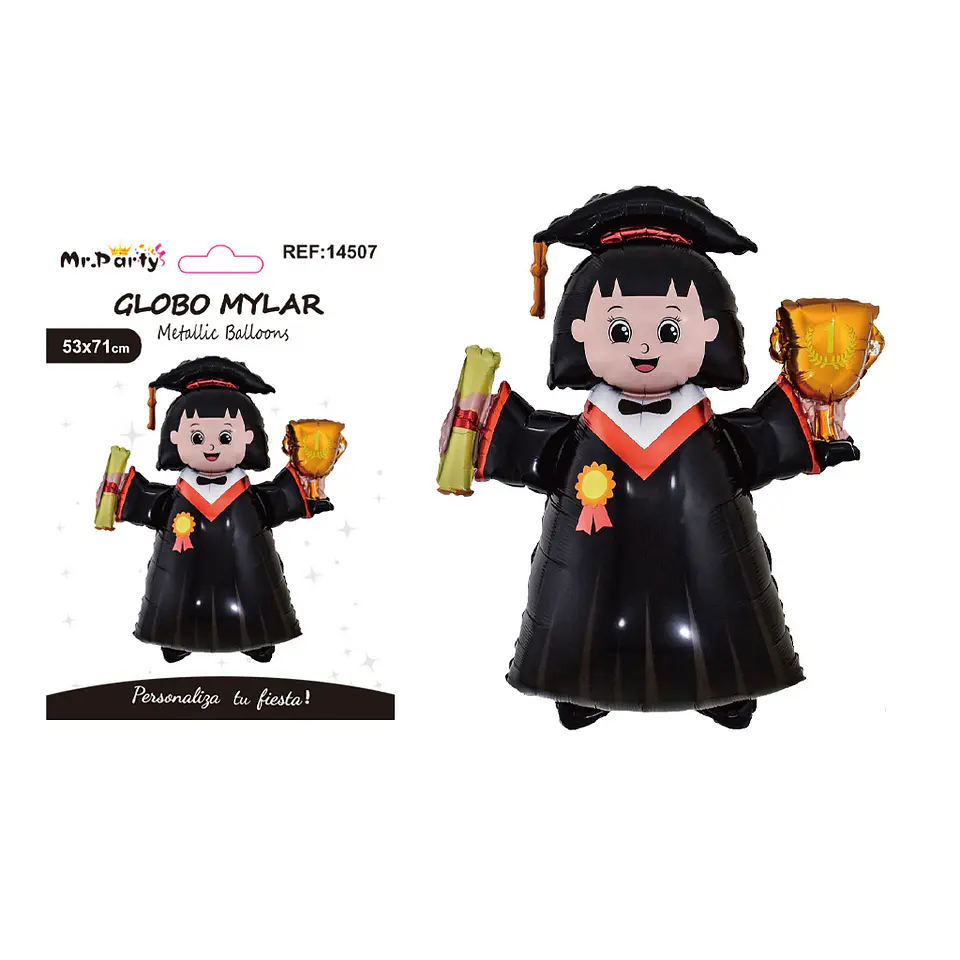 Globo metálico niña graduada con birrete y trofeo 53*71cm 1