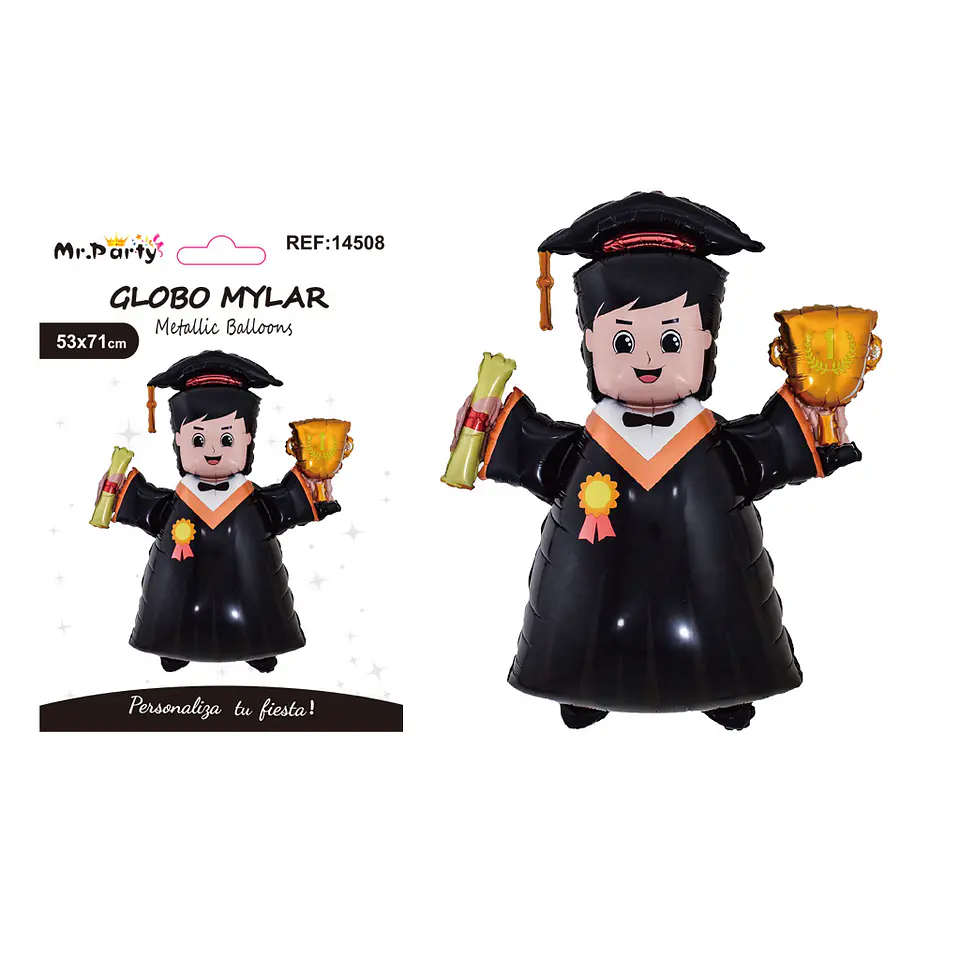 Globo metálico niño graduado con birrete y trofeo 53*71cm 1