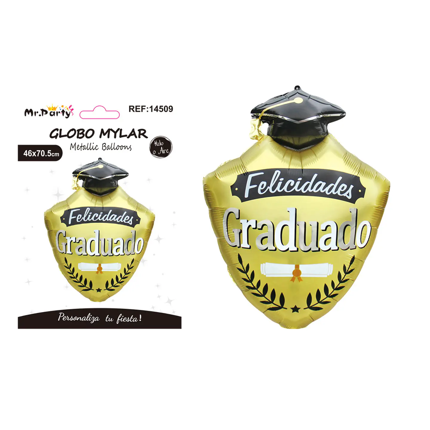 Globo metálico birrete Felicidades Graduado dorado 46*70.5cm 1