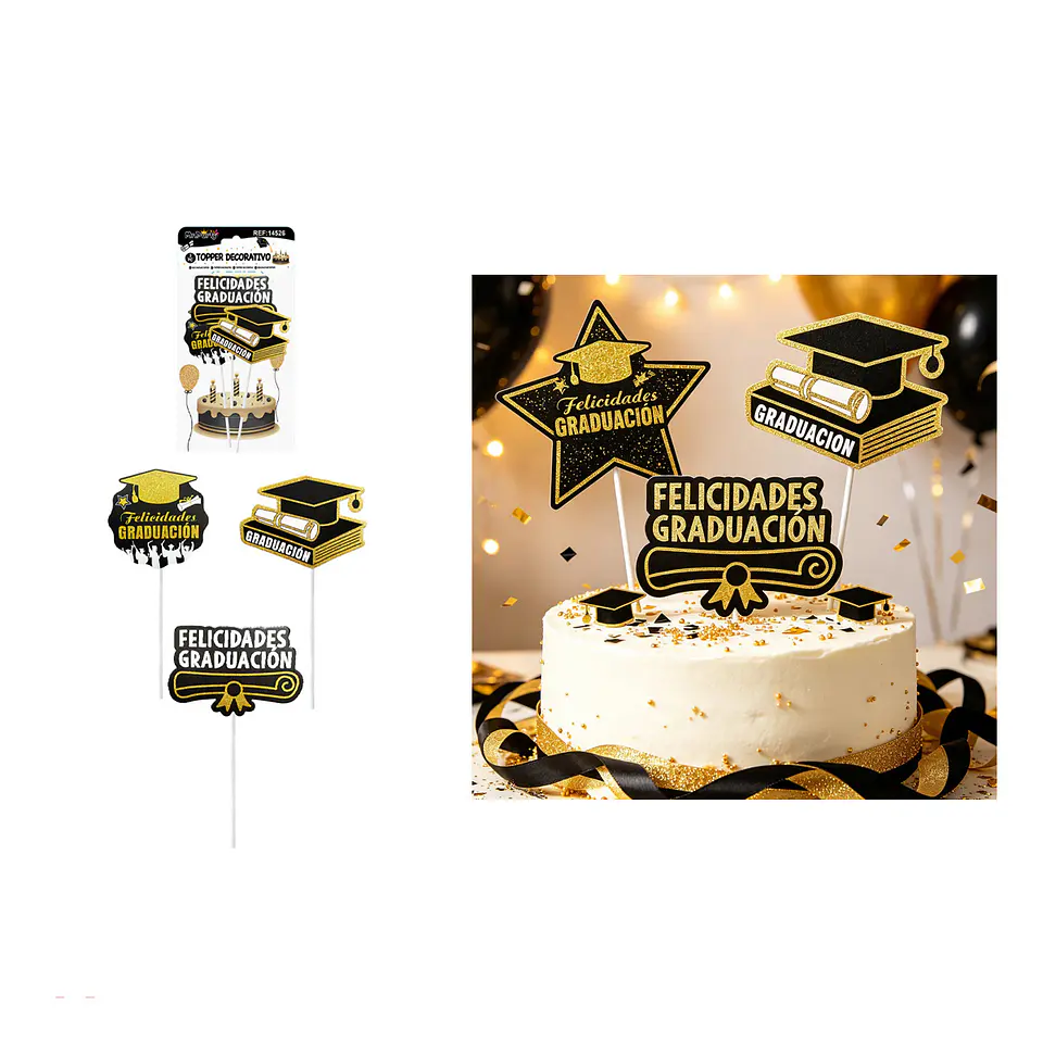 Set de toppers decorativos graduación Felicidades Graduación 19*11cm 3pcs 1