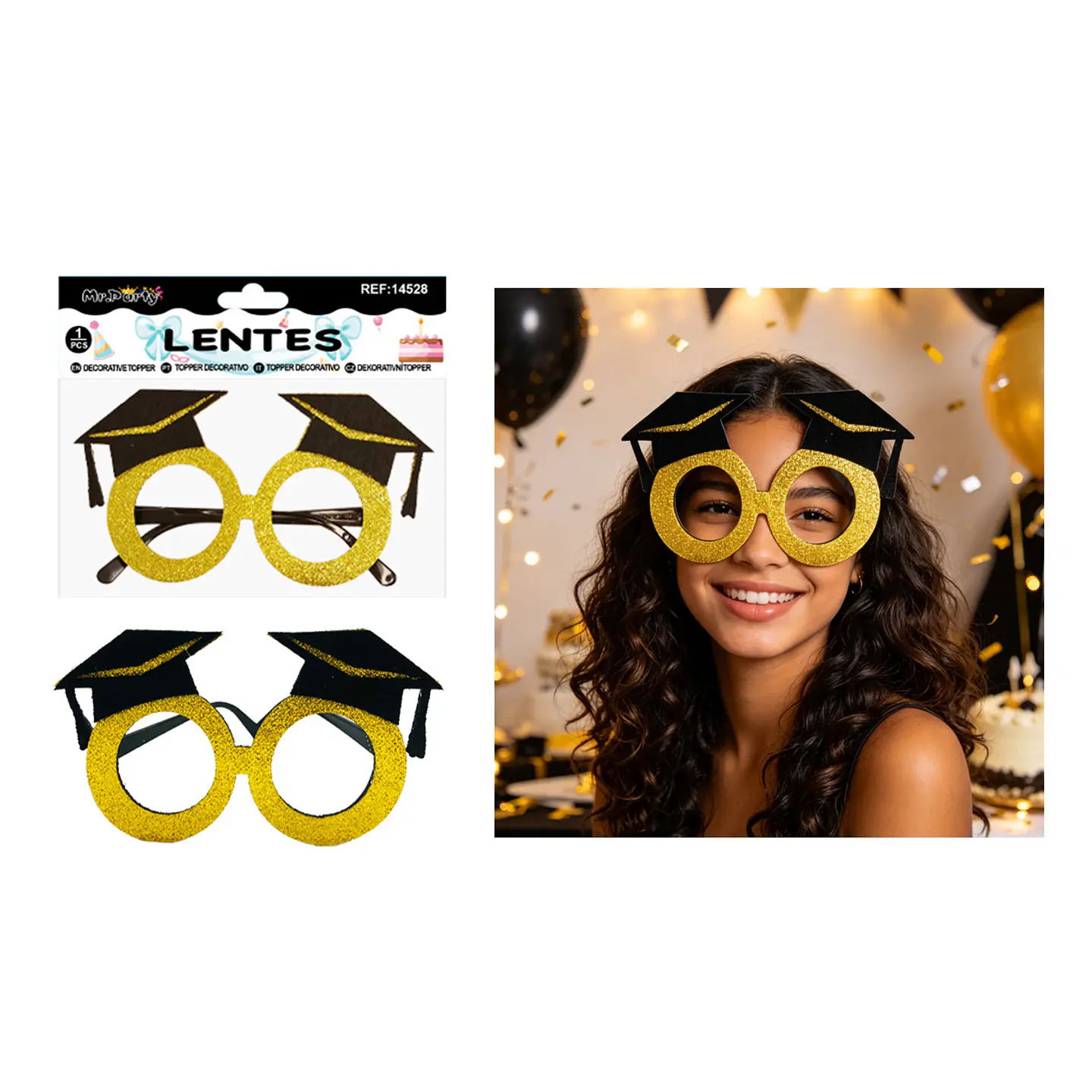 Lentes de fiesta graduación diseño birrete redondo dorado 17*9cm 1