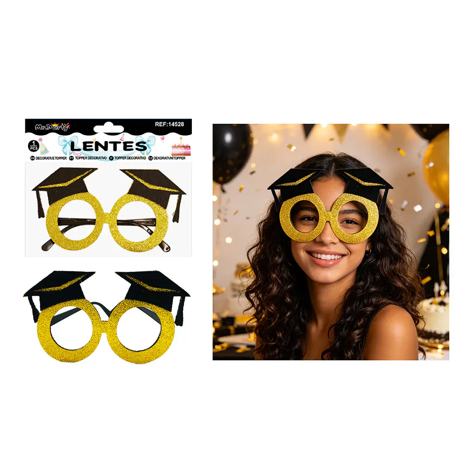 Lentes de fiesta graduación diseño birrete redondo dorado 17*9cm 1