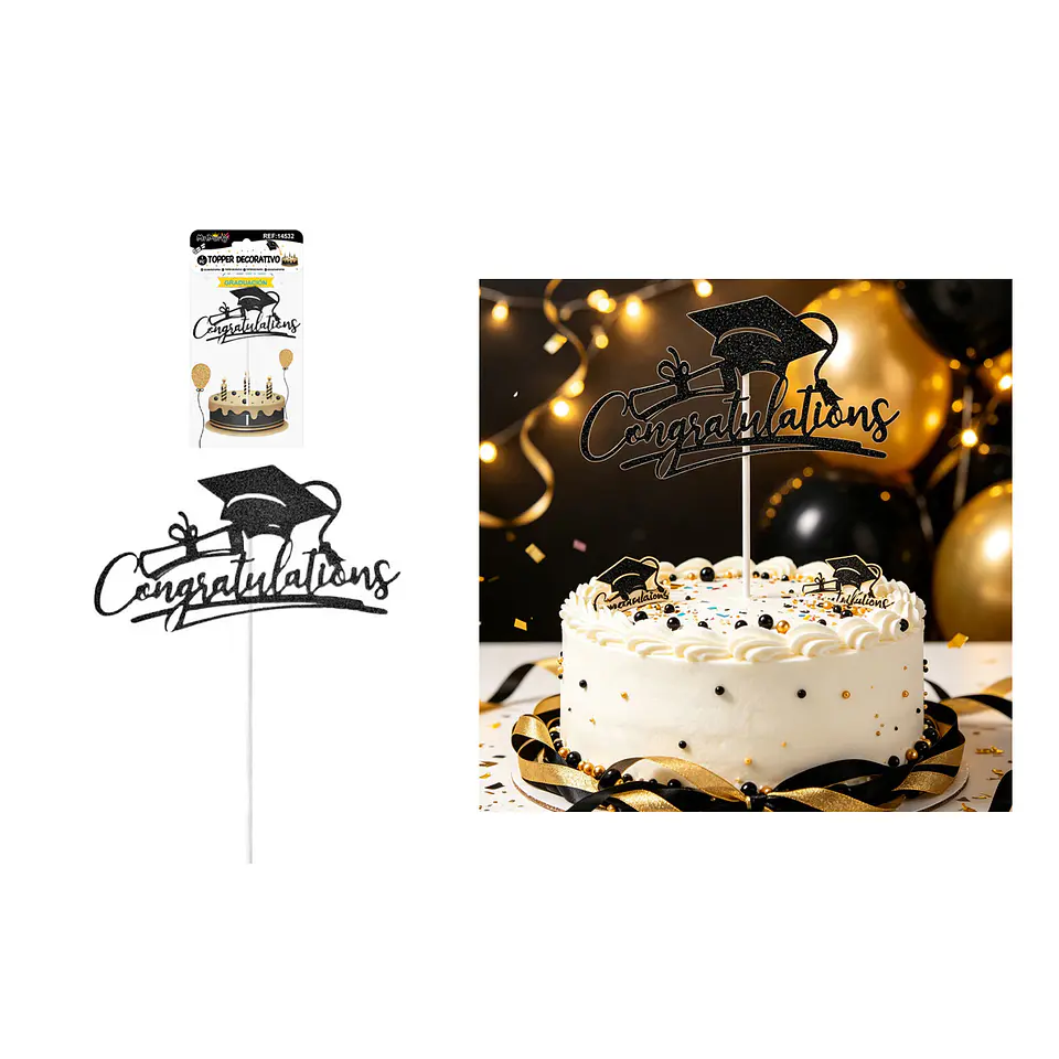 Topper para torta graduación Congratulations con birrete negro 19*17.5cm 1