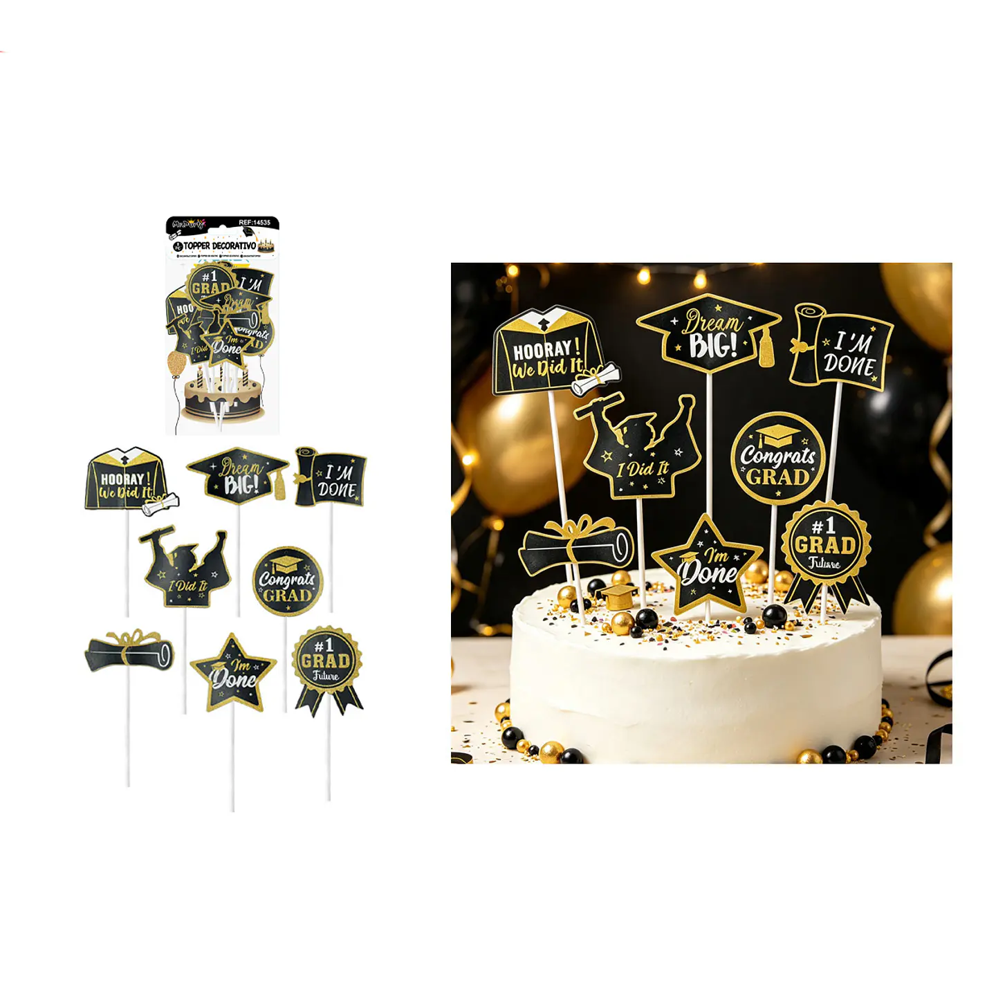 Set de toppers decorativos graduación Dream Big y Congrats Grad 8pcs  1