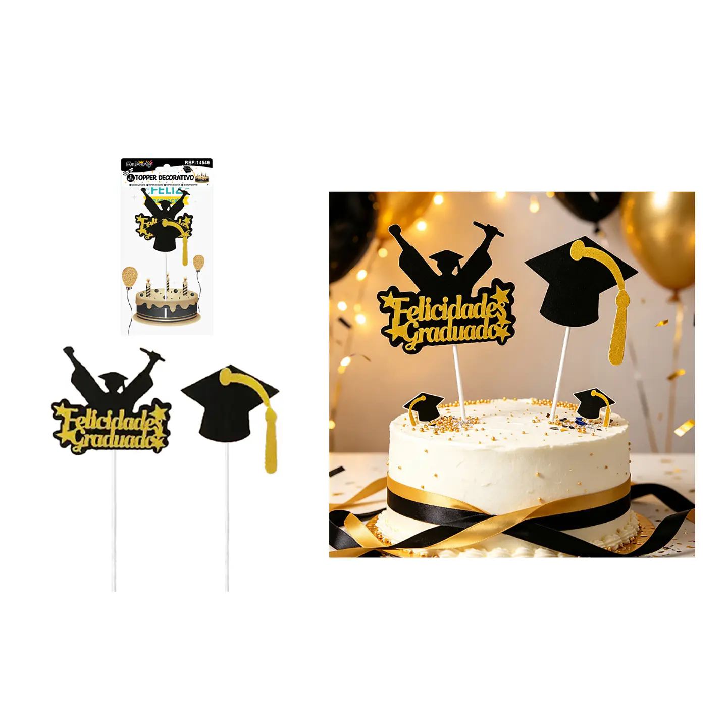 Topper para torta graduación Felicidades Graduado silueta 1