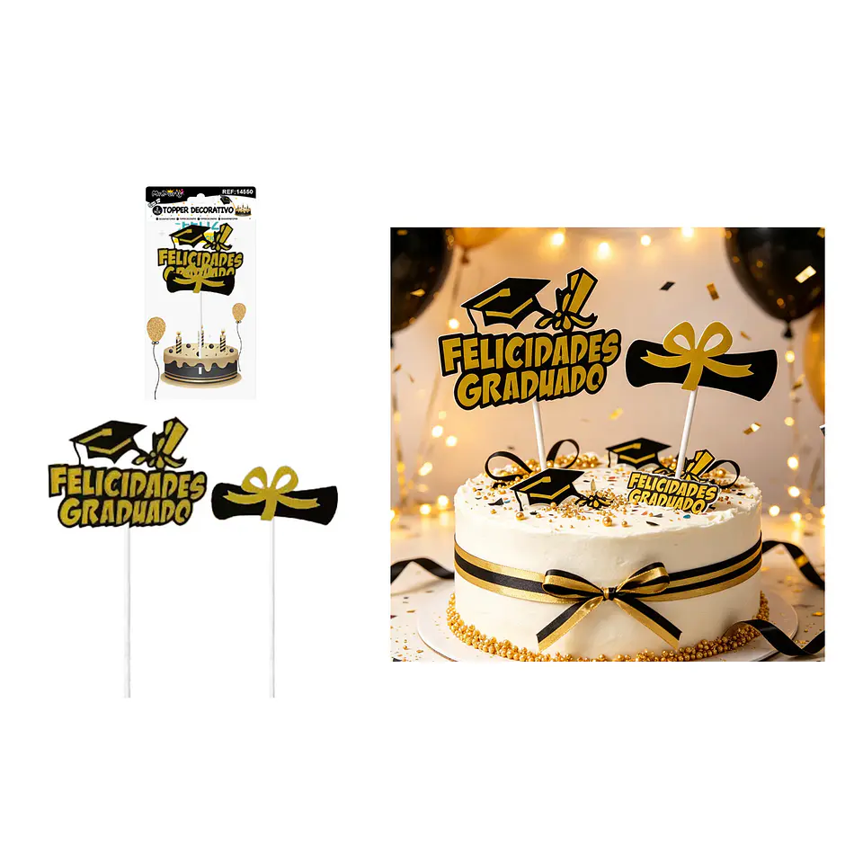 Topper para torta graduación Felicidades Graduado birrete y diploma 2pcs 1
