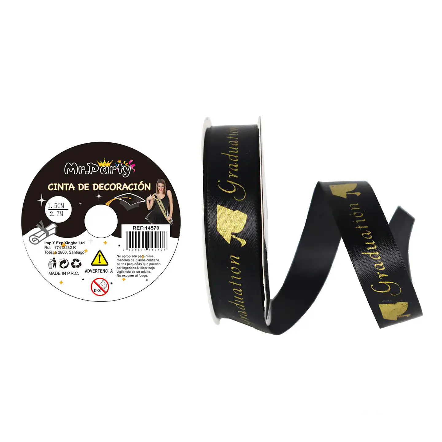 Cinta decorativa graduación negra 1.5cm*3Y 1