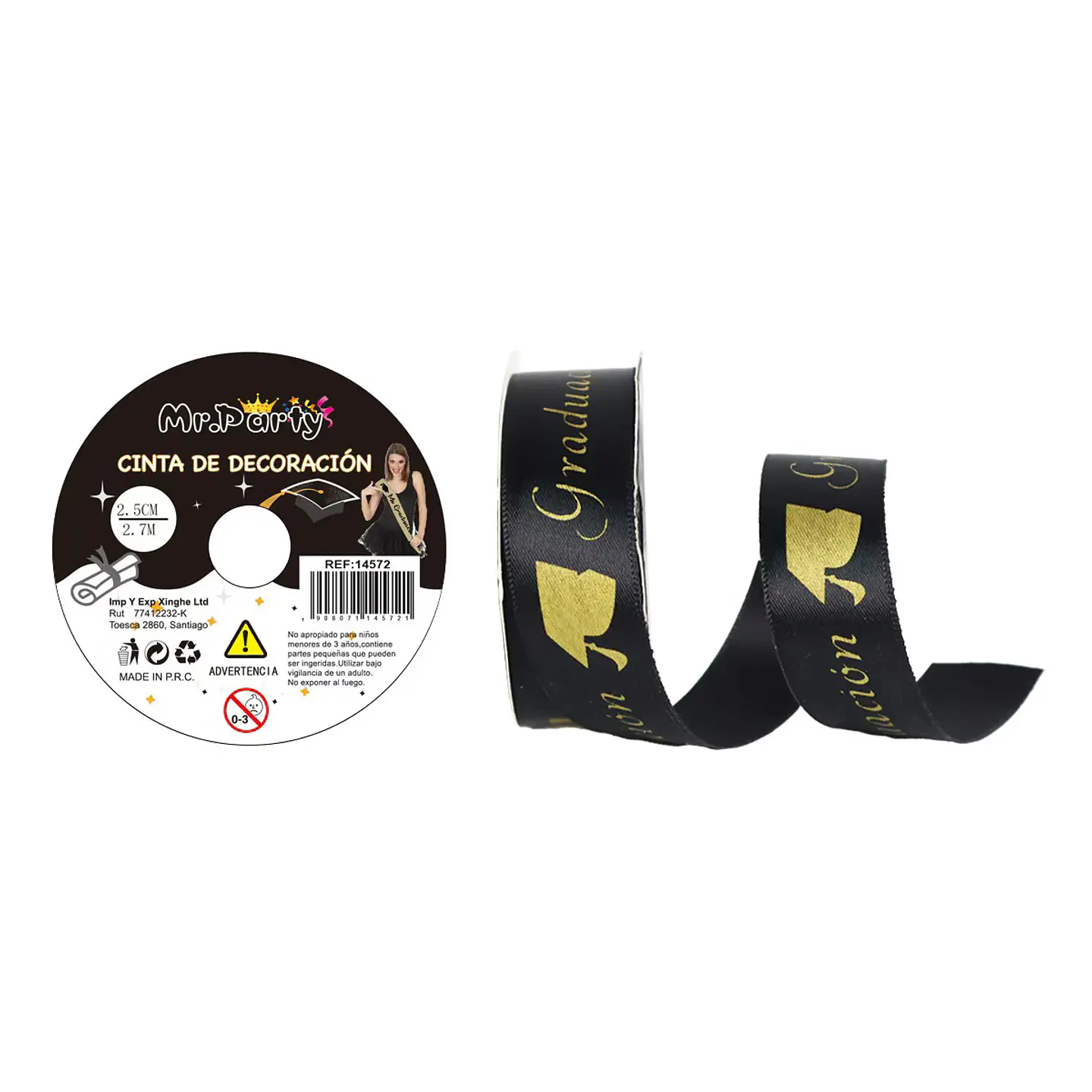 Cinta decorativa graduación negra birrete y diploma 2.5cm*3Y 1