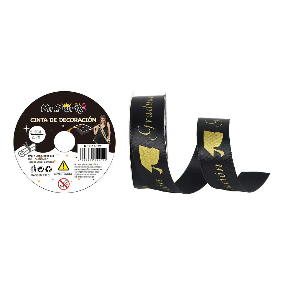 Cinta decorativa graduación negra birrete y diploma 2.5cm*3Y 1