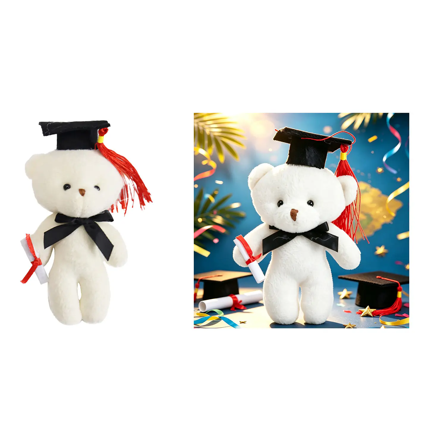 Oso de peluche graduado con birrete y diploma blanco 13cm 1