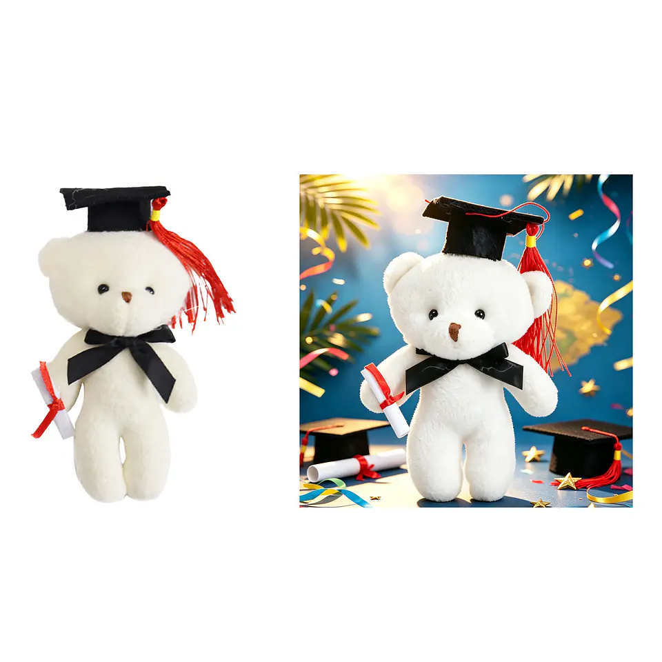 Oso de peluche graduado con birrete y diploma blanco 13cm 1