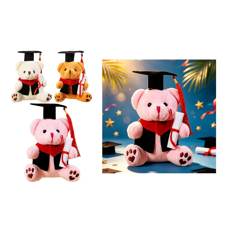 Oso de peluche graduado con birrete, toga y diploma 12cm Color Aleatorio 1