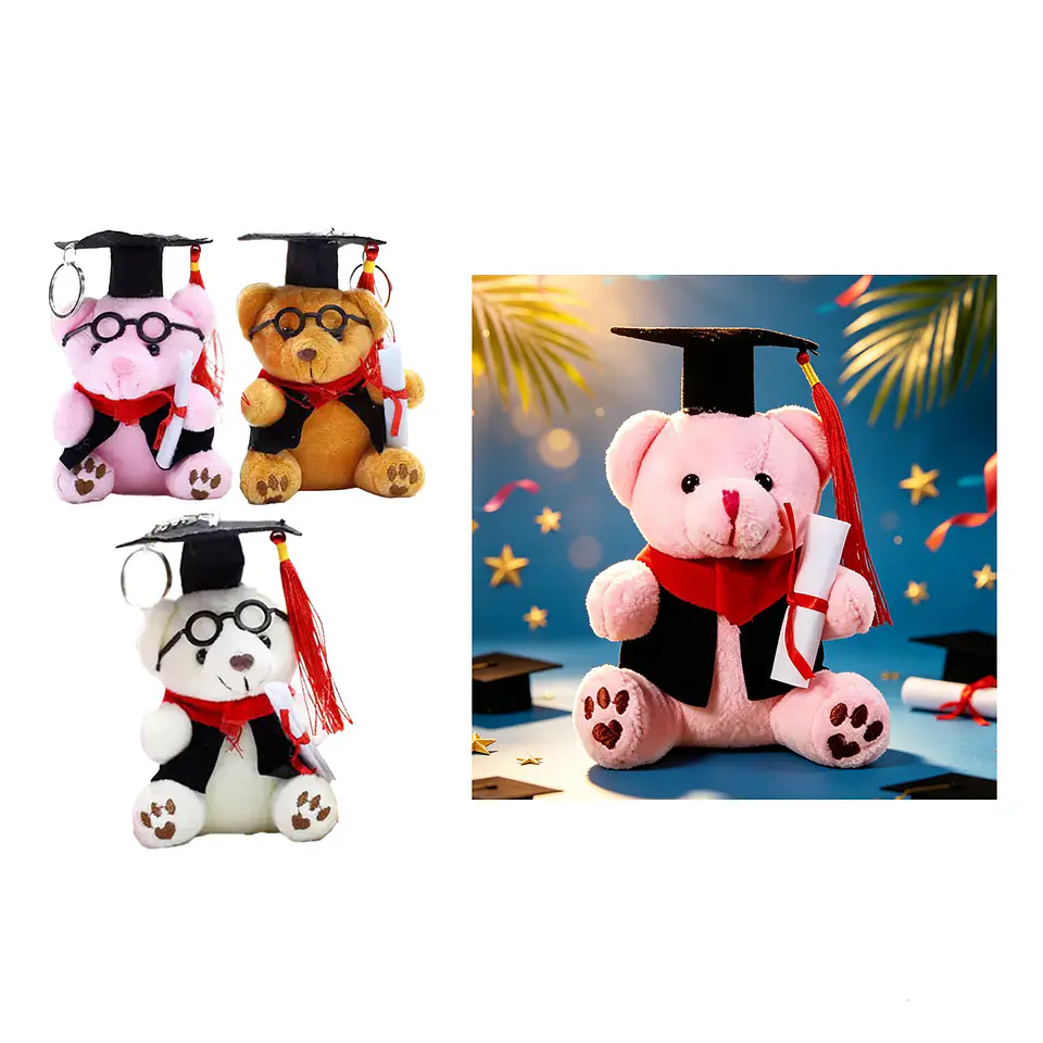 Llavero oso de peluche graduado con birrete, lentes y diploma 12cm Color Aleatorio 1