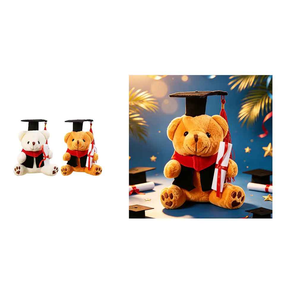Oso de peluche graduado sentado con birrete, toga y diploma 12cm Color Aleatorio 1