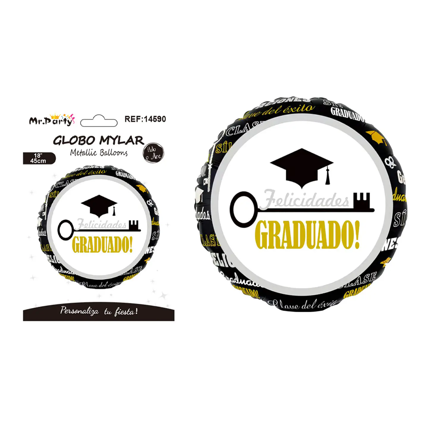 Globo metálico redondo Felicidades Graduado diseño llave del éxito 45cm 1