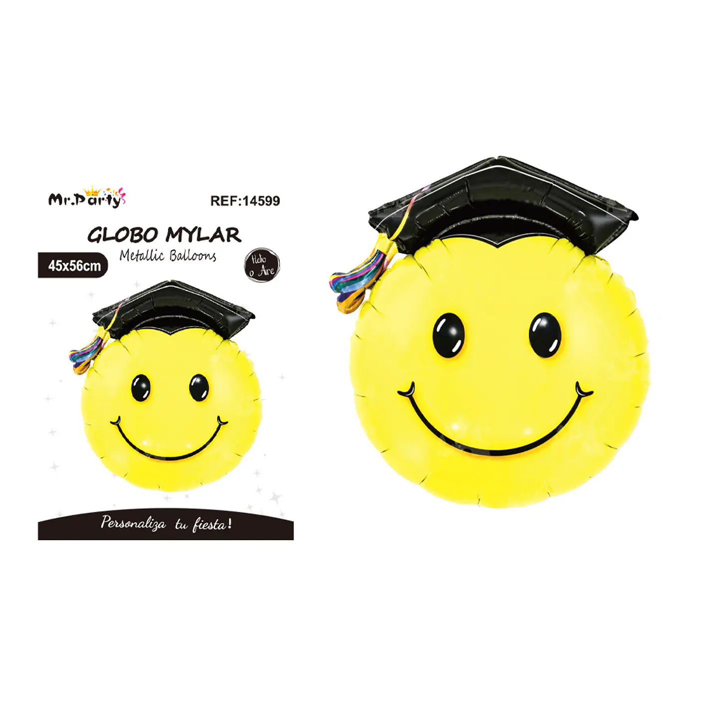 Globo metálico carita feliz con birrete de graduación 45*56cm 1
