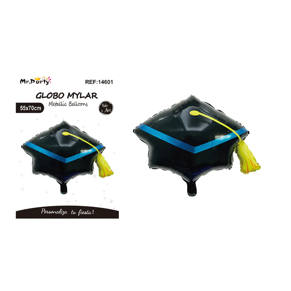 Globo metálico birrete de graduación negro con borla amarilla 55*70cm 1