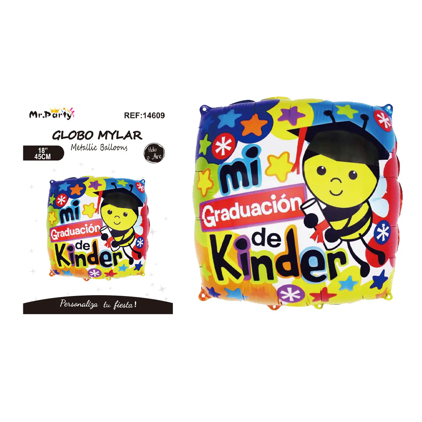 Globo metálico cuadrado Mi Graduación de Kínder abejita 45cm 1