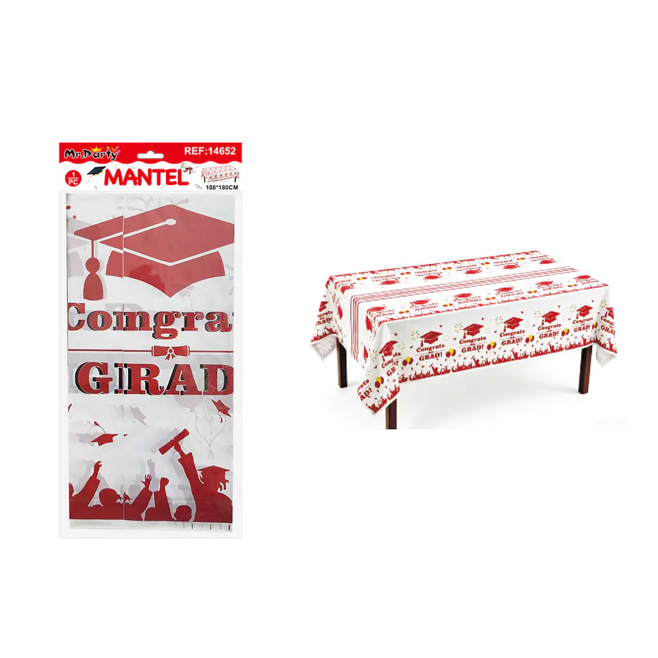 Mantel plástico desechable graduación rojo Congrats Grad 108*180cm 1