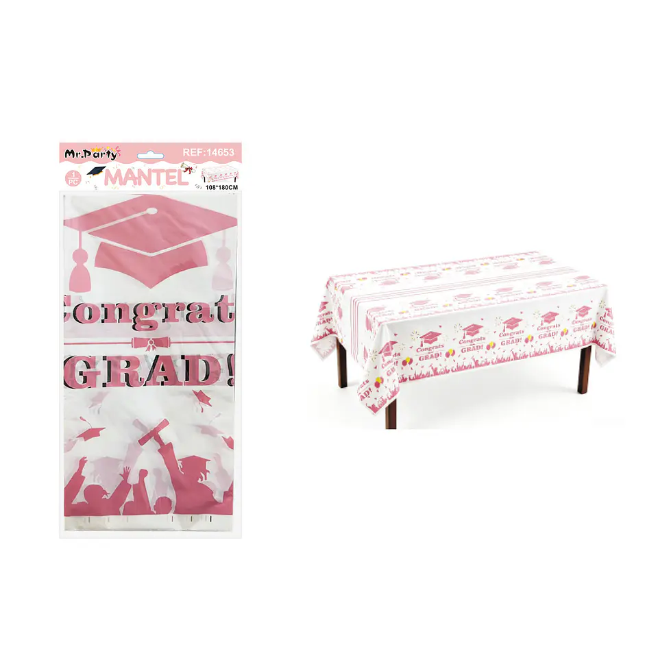 Mantel plástico desechable graduación rosado Congrats Grad 108*180cm 1