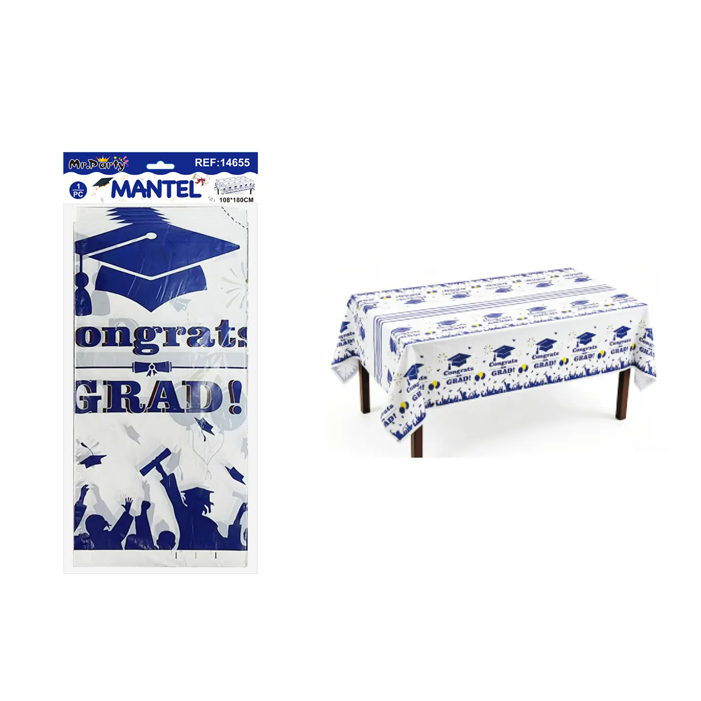 Mantel plástico desechable graduación azul Congrats Grad 108*180cm 1