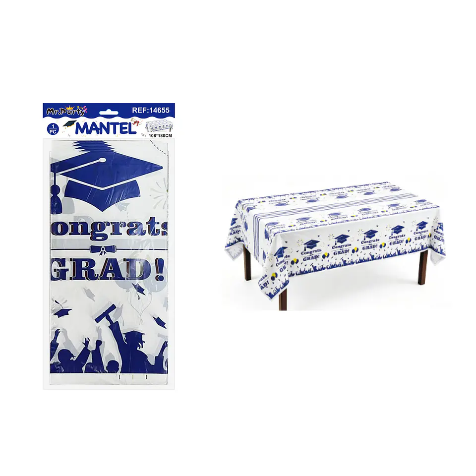 Mantel plástico desechable graduación azul Congrats Grad 108*180cm 1