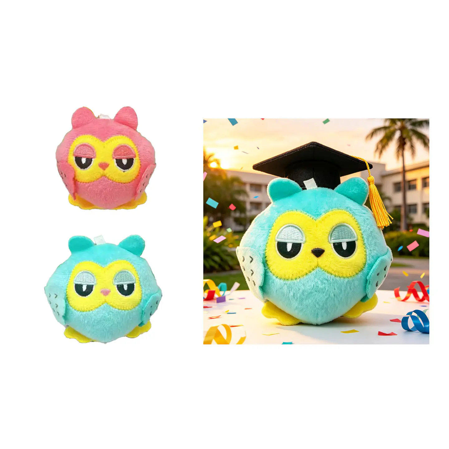 Peluche lechuza redonda graduada con birrete 9cm Color Aleatorio 1