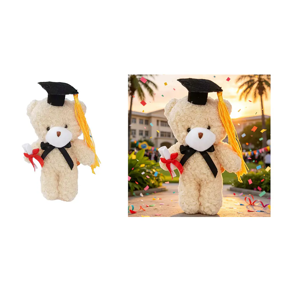Oso de peluche graduado con birrete y borla larga amarilla 9cm 1