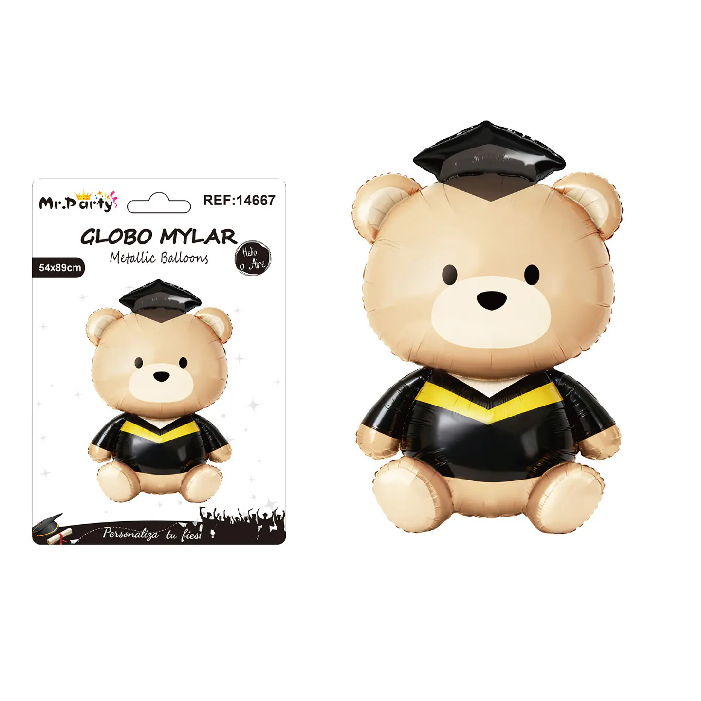 Globo metálico osito graduado con toga negra 54*89cm 1