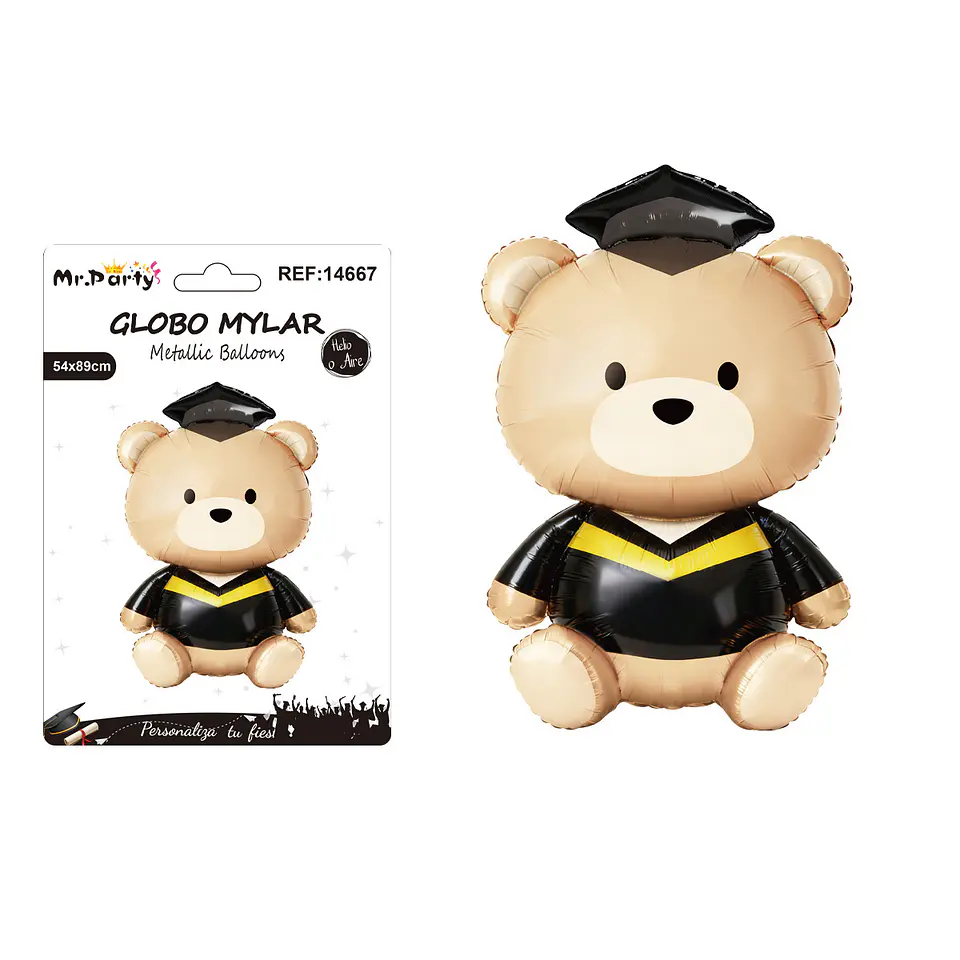 Globo metálico osito graduado con toga negra 54*89cm 1