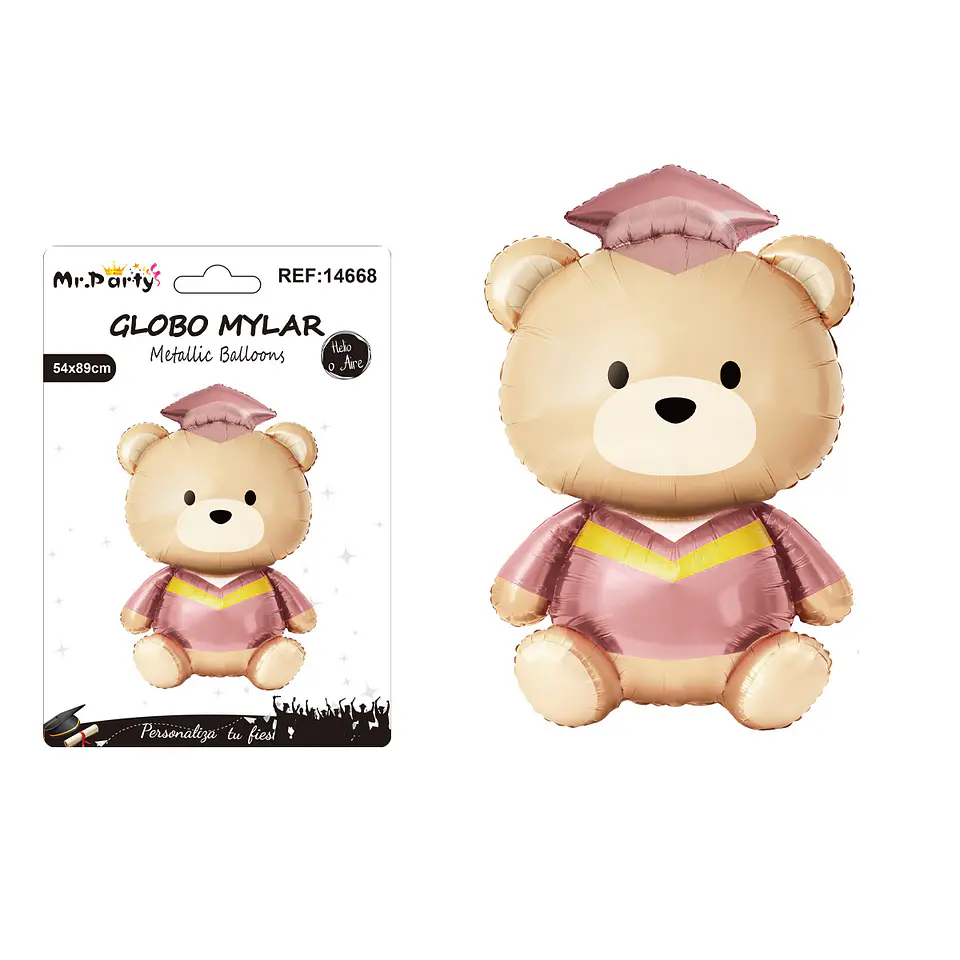 Globo metálico osito graduado con toga rosada 54*89cm 1