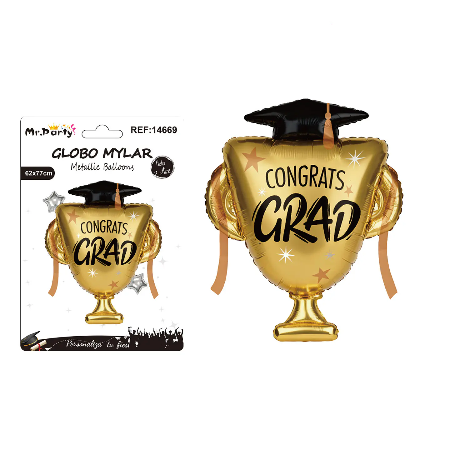 Globo metálico copa trofeo Congrats Grad dorada 62*77cm 1