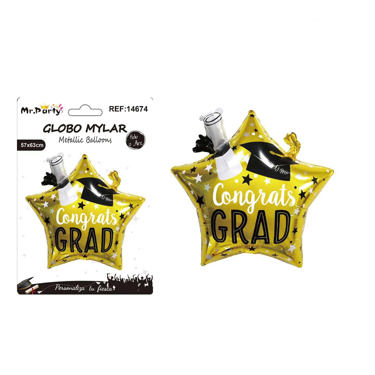 Globo metálico estrella dorada graduación con birrete y diploma 57*63cm 1