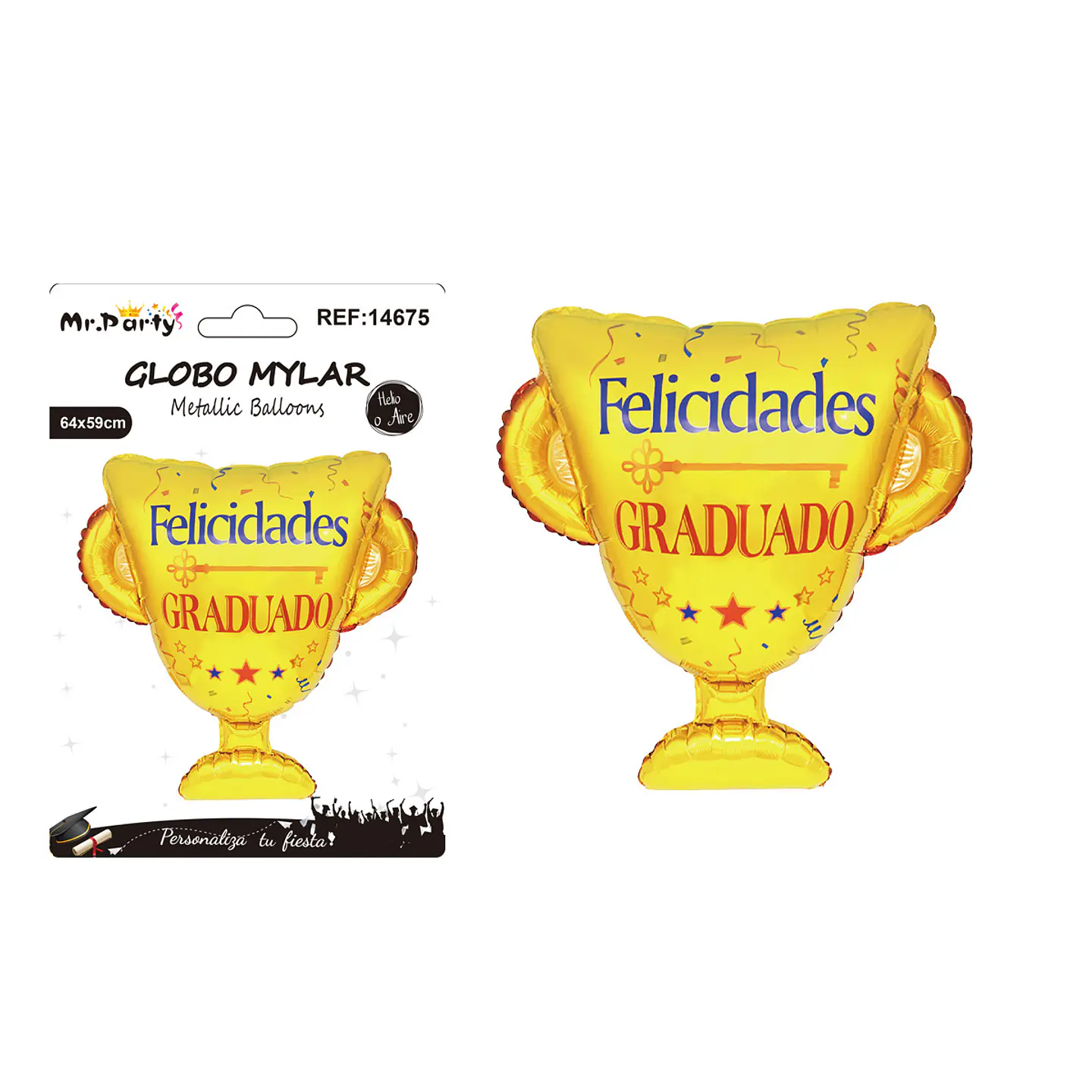 Globo metálico copa trofeo Felicidades Graduado dorada 64*59cm 1