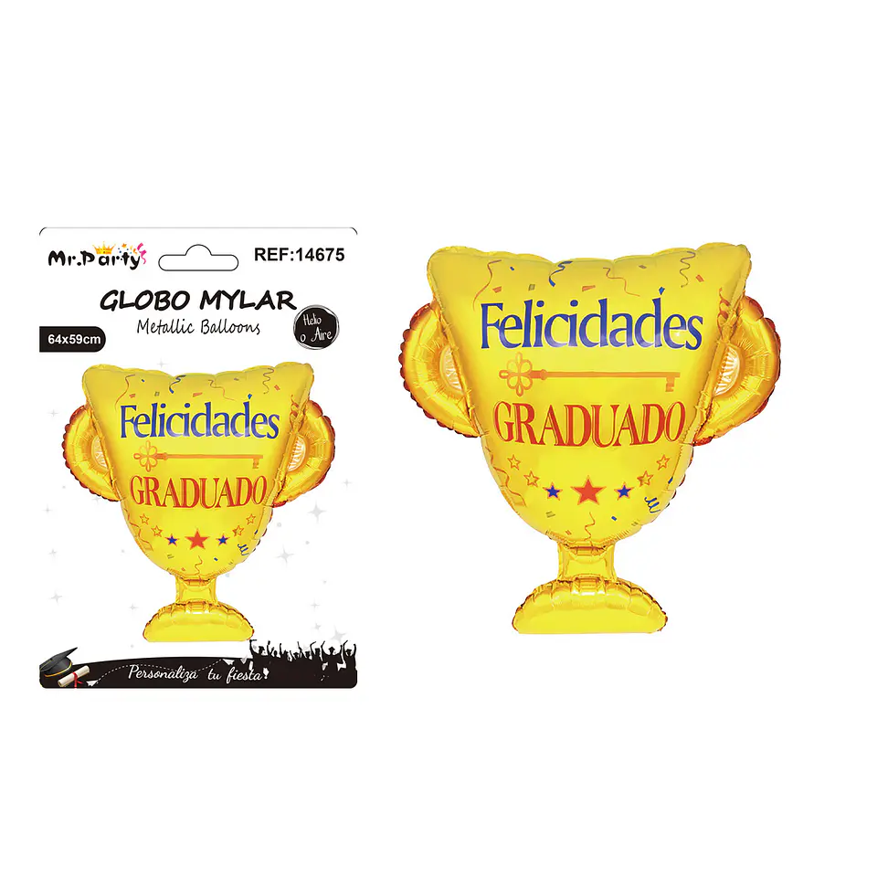 Globo metálico copa trofeo Felicidades Graduado dorada 64*59cm 1
