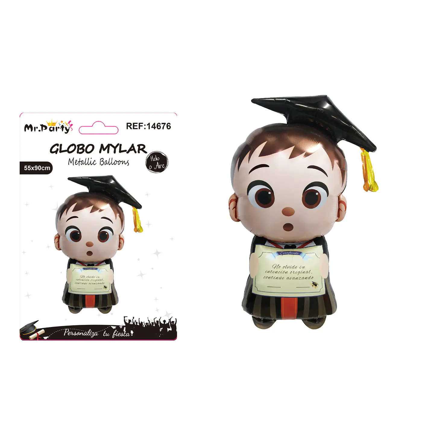 Globo metálico niño graduado con birrete y diploma 55*90cm 1