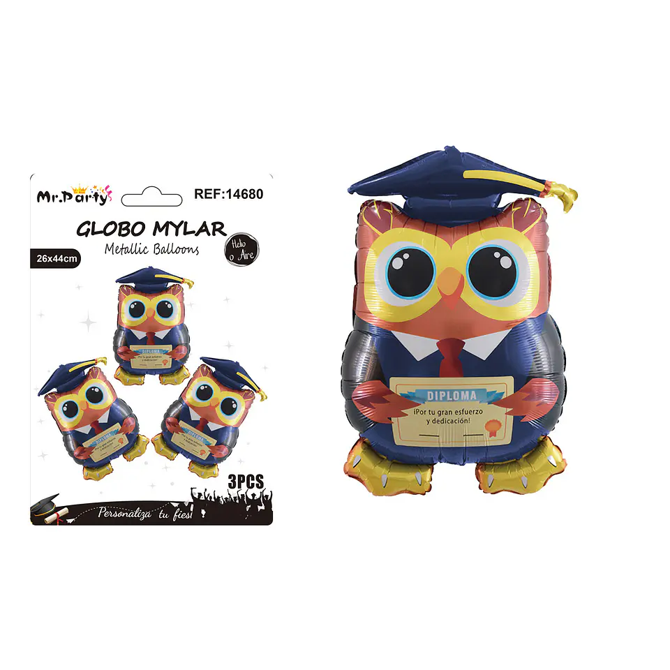 Set de globos metálicos búho graduado con diploma 26*44cm 3pcs 1