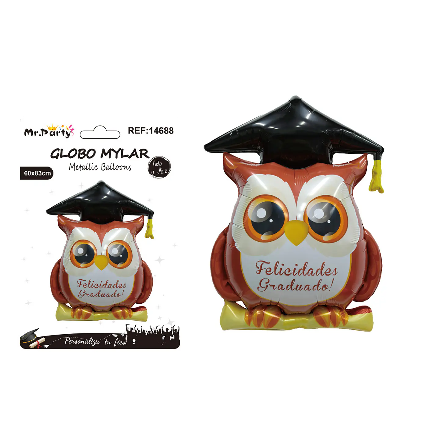 Globo metálico búho café graduado Felicidades Graduado 60*83cm 1