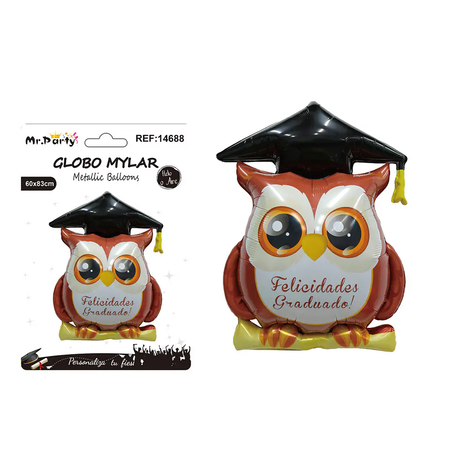 Globo metálico búho café graduado Felicidades Graduado 60*83cm 1