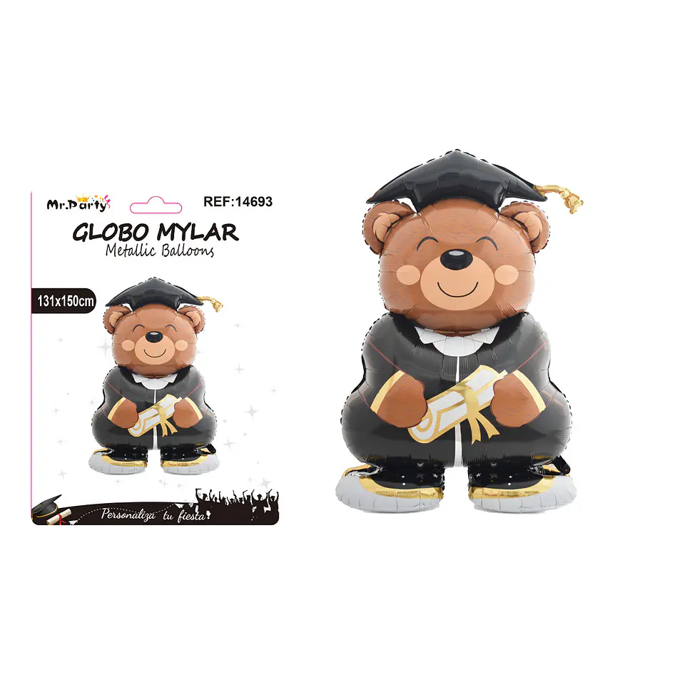 Globo metálico oso gigante graduado con toga y diploma 131*150cm 1