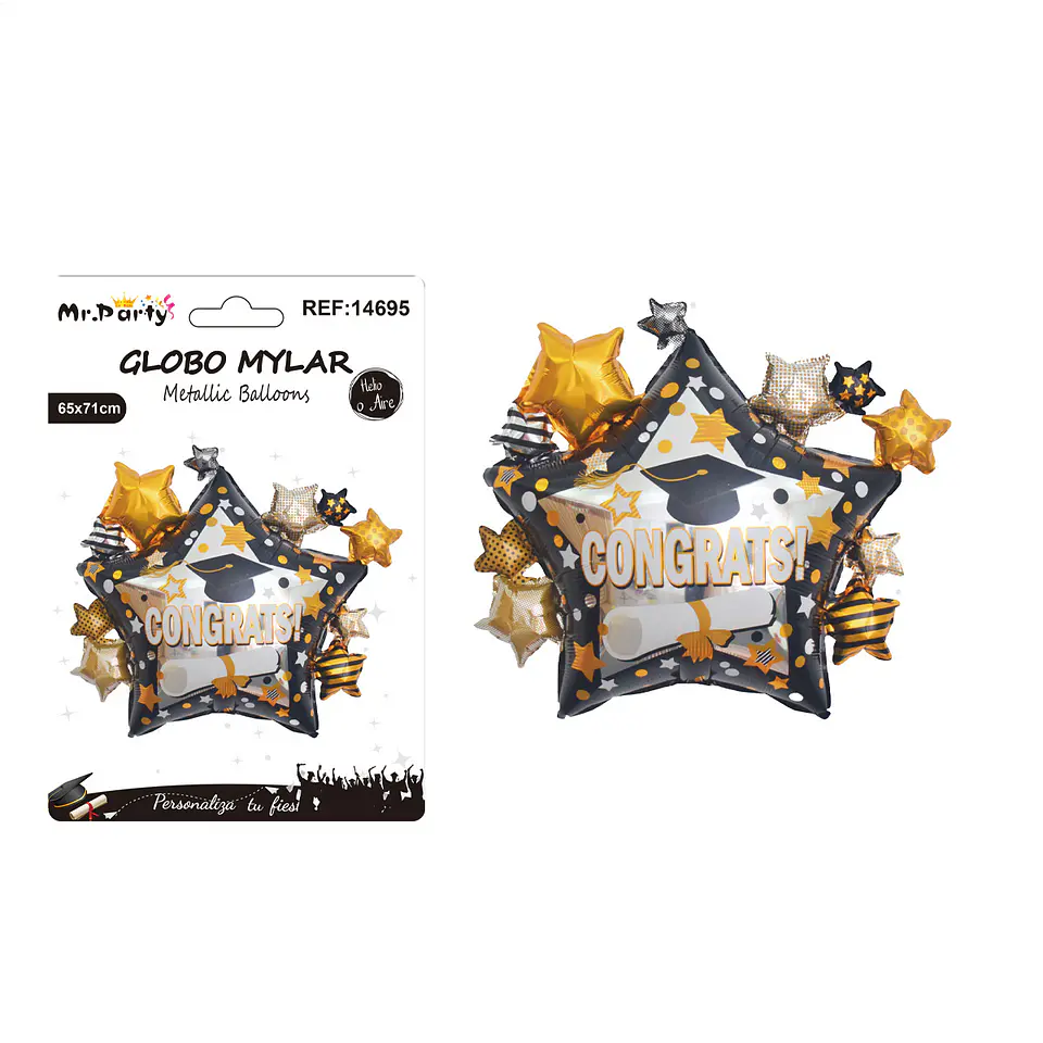 Globo metálico estrella graduación con birrete y mini estrellas 65*71cm 1