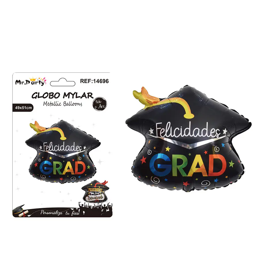 Globo metálico birrete negro Felicidades Grad 49*51cm 1