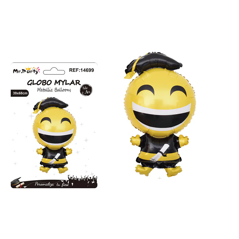 Globo metálico emoji risa graduado con toga y diploma 39*68cm 1