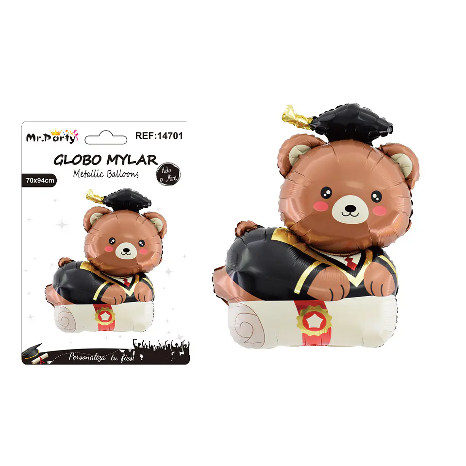 Globo metálico osito graduado acostado sobre diploma 70*94cm 1
