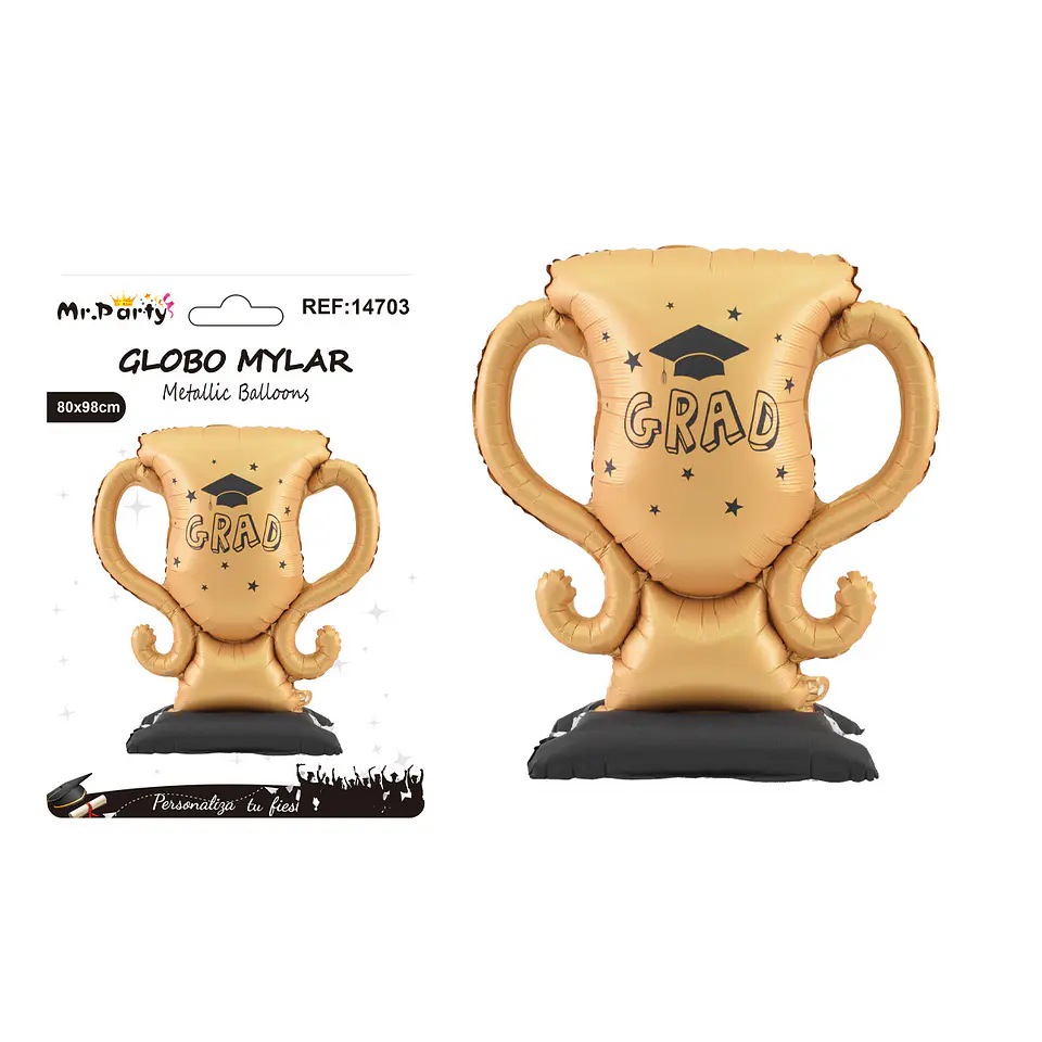 Globo metálico copa trofeo graduación de pie con base 80*98cm 1