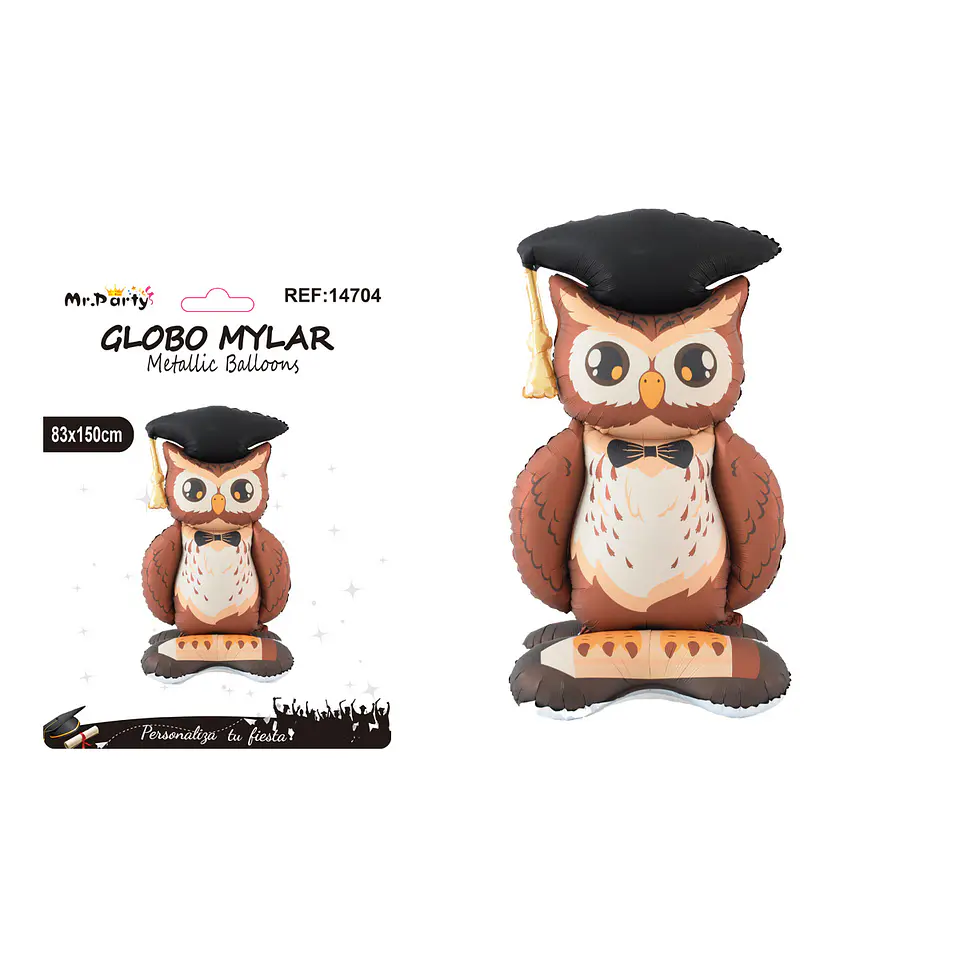 Globo metálico búho graduado de pie con lápiz y base 83*150cm 1